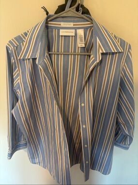 Blue and White Vertical Stripe Dress Shirt